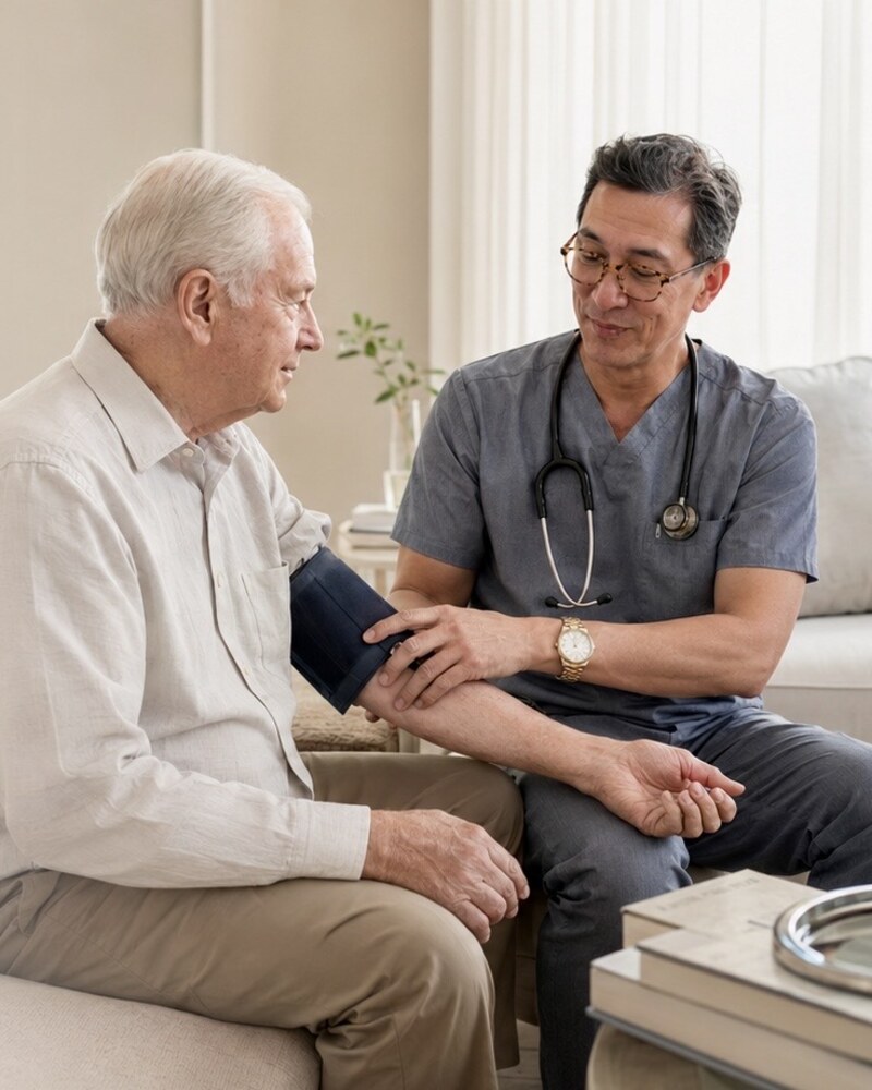 Registered nurse from Vegas Home Health Partners checking a patient at home in Las Vegas