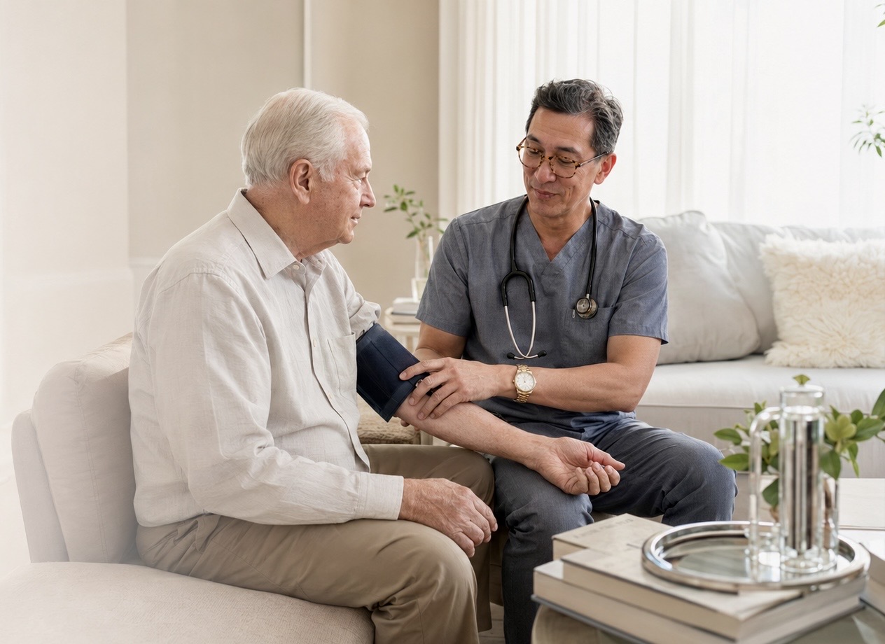 Certified home health aide assisting a patient with daily care at home in Henderson, Nevada