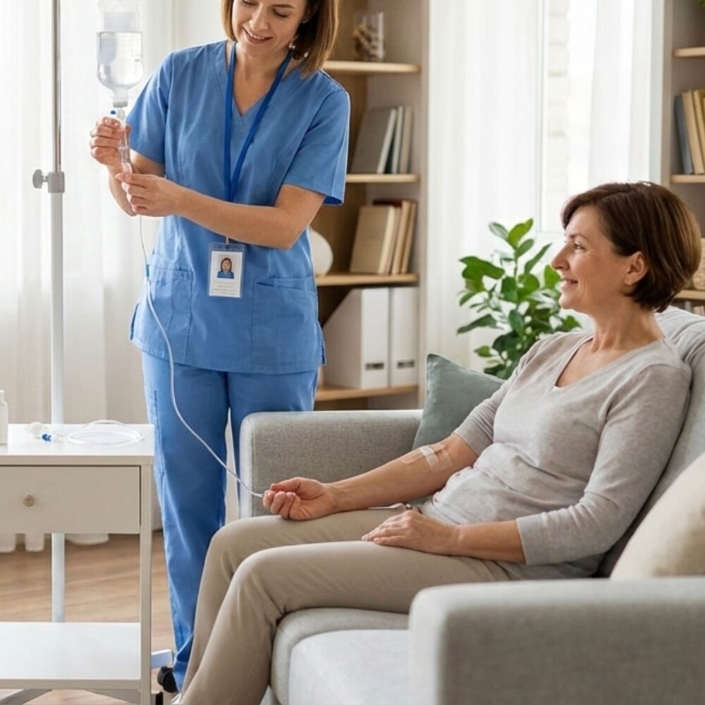 Registered nurse administering home IV antibiotic therapy to a patient in Las Vegas